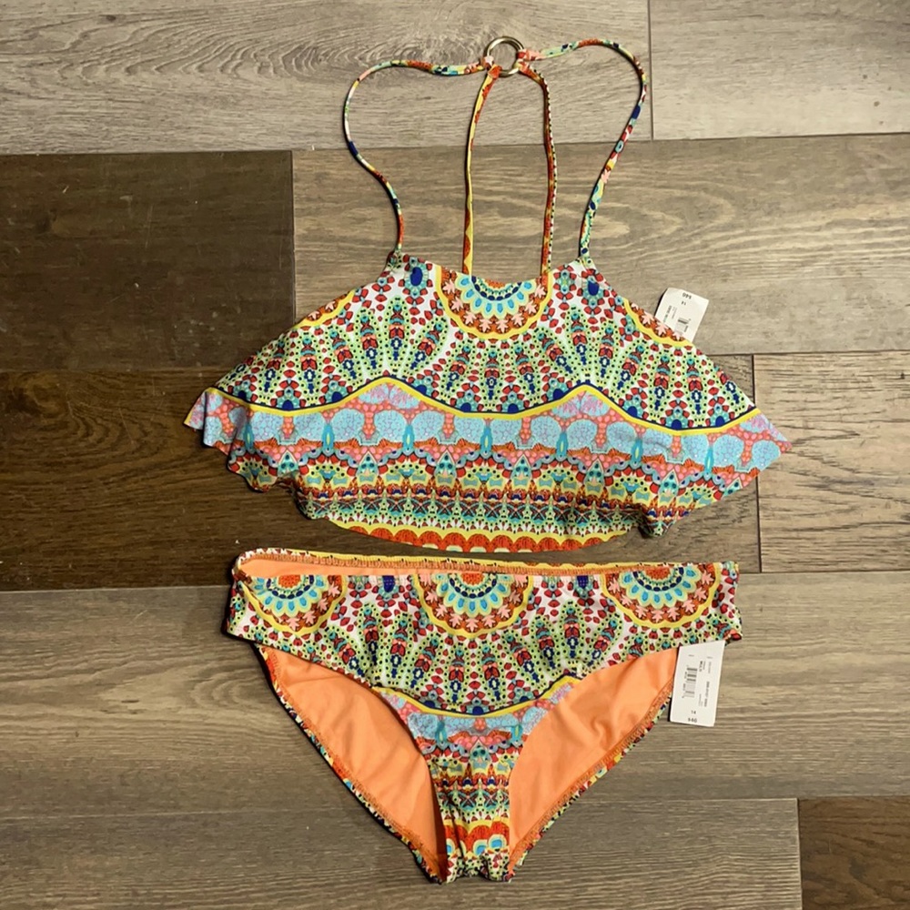 a.n.a. Flounce bikini top and bottom size 14